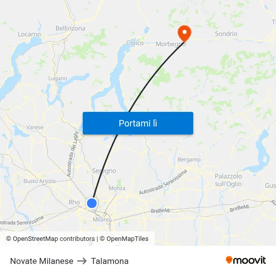 Novate Milanese to Talamona map
