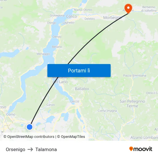 Orsenigo to Talamona map