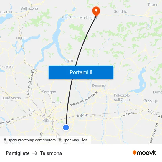 Pantigliate to Talamona map