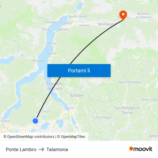 Ponte Lambro to Talamona map