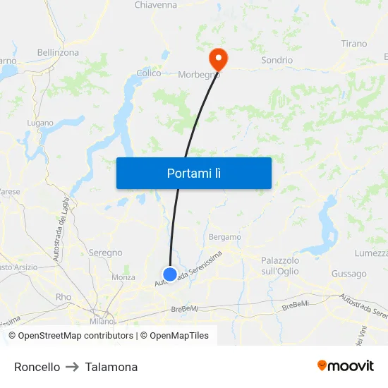 Roncello to Talamona map
