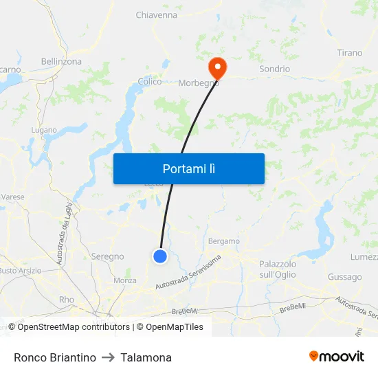 Ronco Briantino to Talamona map