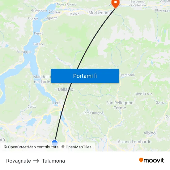 Rovagnate to Talamona map