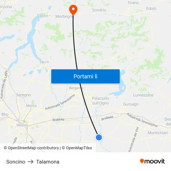 Soncino to Talamona map