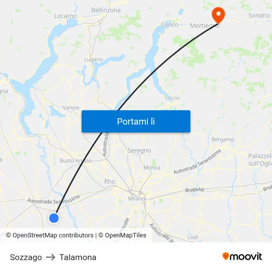 Sozzago to Talamona map