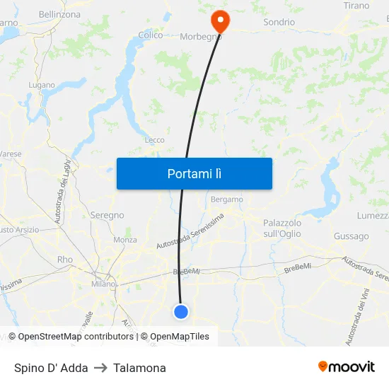 Spino D' Adda to Talamona map