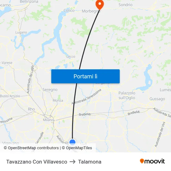 Tavazzano Con Villavesco to Talamona map