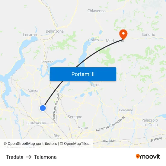 Tradate to Talamona map