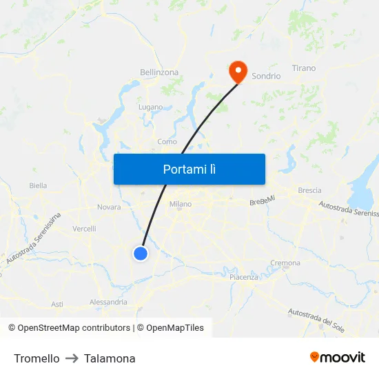 Tromello to Talamona map