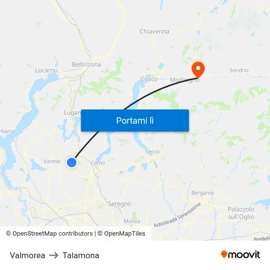 Valmorea to Talamona map