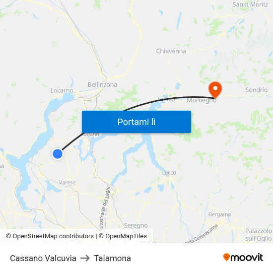 Cassano Valcuvia to Talamona map