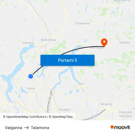 Valganna to Talamona map