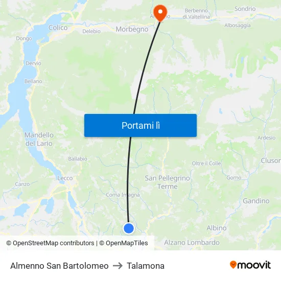 Almenno San Bartolomeo to Talamona map