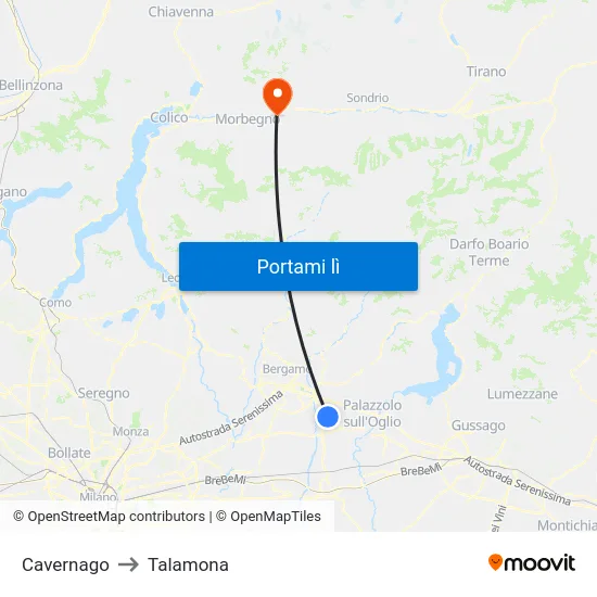 Cavernago to Talamona map