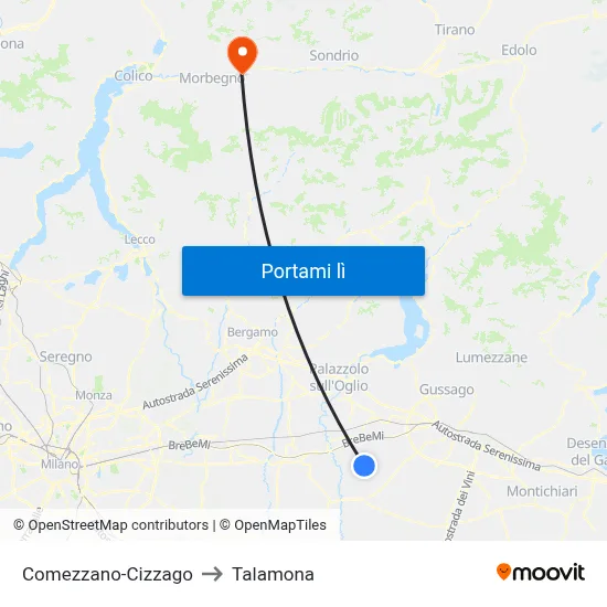 Comezzano-Cizzago to Talamona map