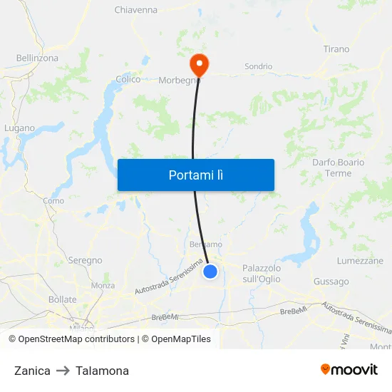 Zanica to Talamona map