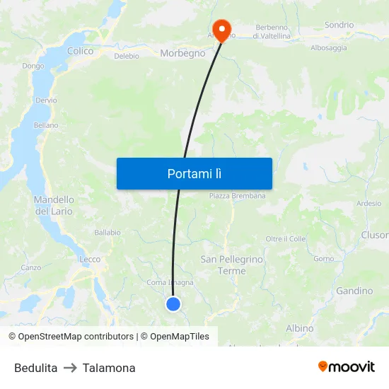 Bedulita to Talamona map