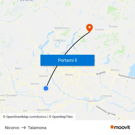 Nicorvo to Talamona map