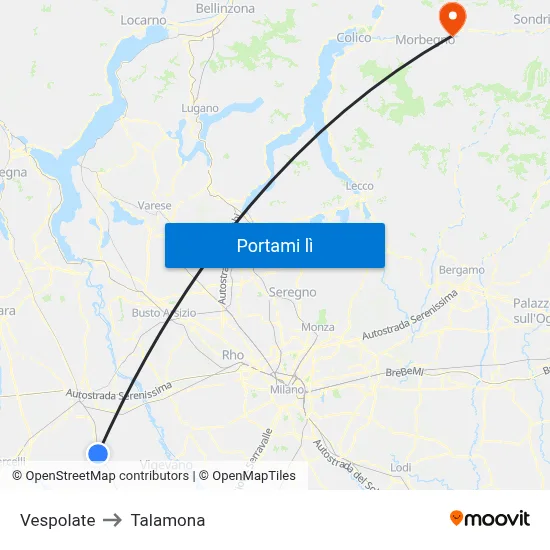 Vespolate to Talamona map