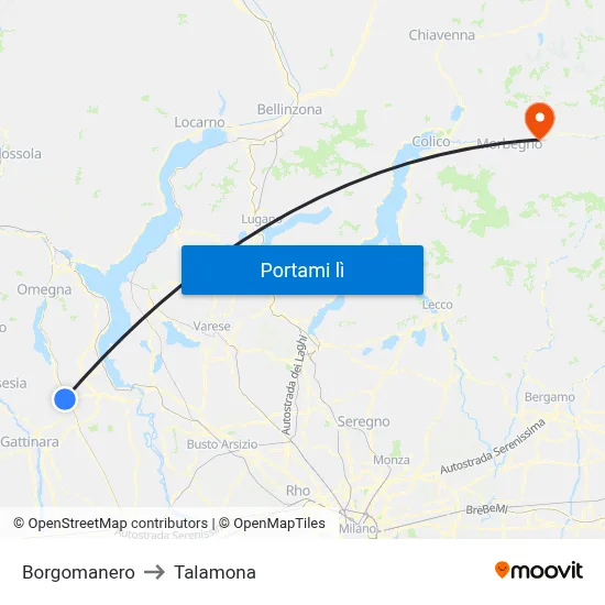 Borgomanero to Talamona map