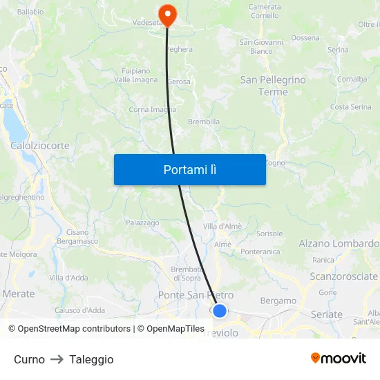 Curno to Taleggio map