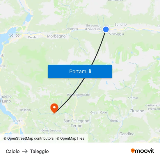 Caiolo to Taleggio map