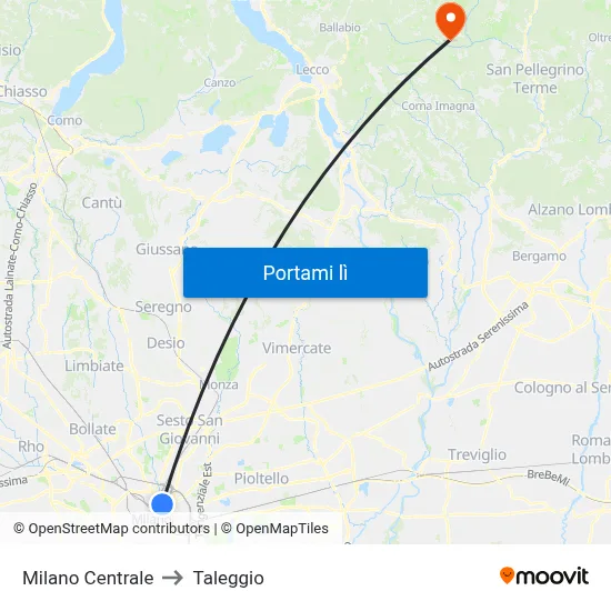 Milano Centrale to Taleggio map