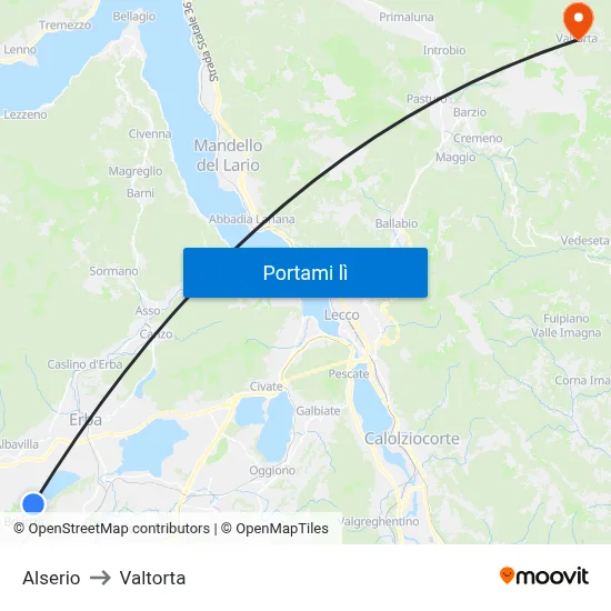 Alserio to Valtorta map