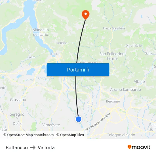Bottanuco to Valtorta map