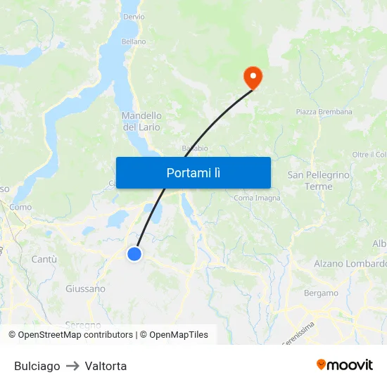 Bulciago to Valtorta map
