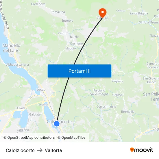 Calolziocorte to Valtorta map
