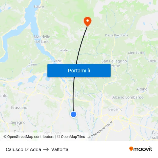 Calusco D' Adda to Valtorta map