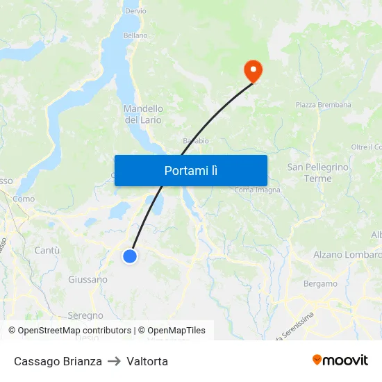 Cassago Brianza to Valtorta map