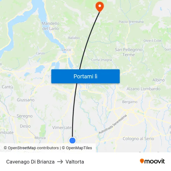 Cavenago Di Brianza to Valtorta map