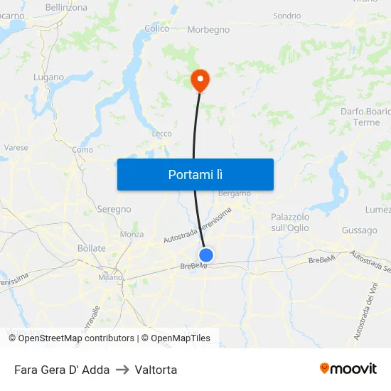 Fara Gera D' Adda to Valtorta map