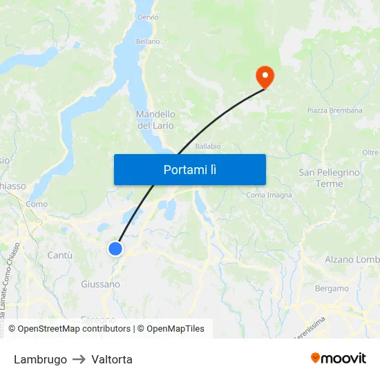Lambrugo to Valtorta map