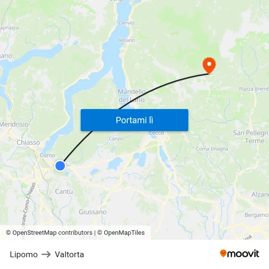 Lipomo to Valtorta map