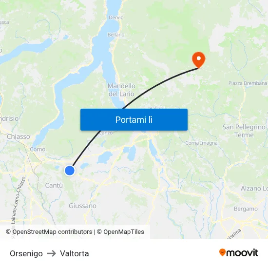 Orsenigo to Valtorta map