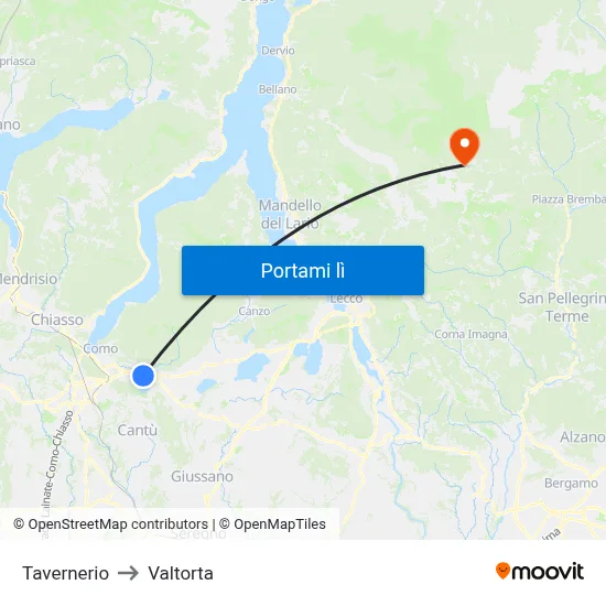 Tavernerio to Valtorta map