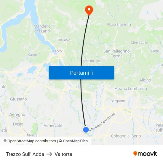 Trezzo Sull' Adda to Valtorta map