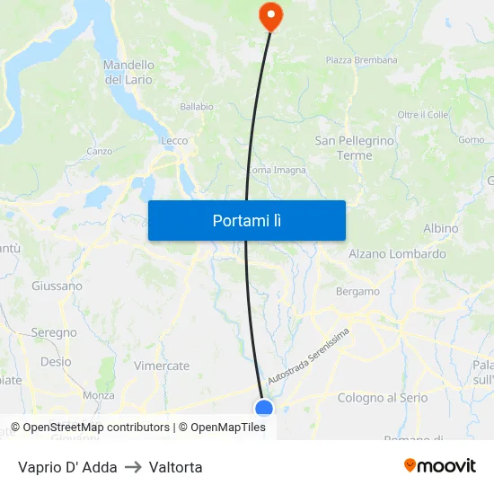 Vaprio D' Adda to Valtorta map