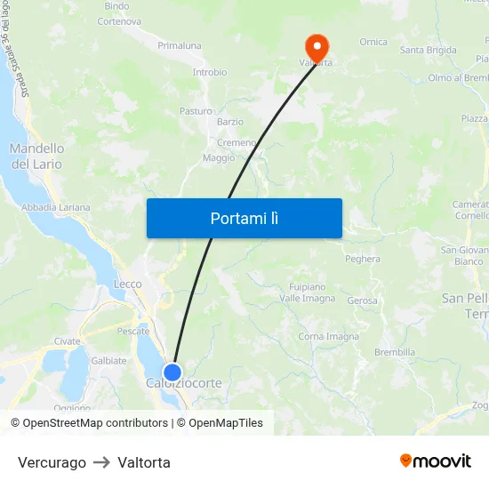 Vercurago to Valtorta map
