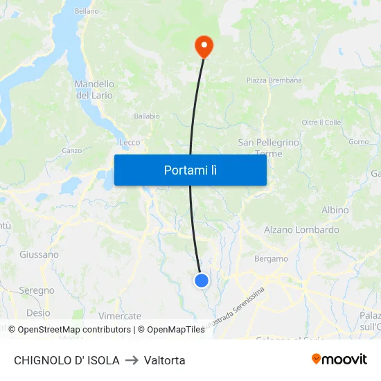 CHIGNOLO D' ISOLA to Valtorta map
