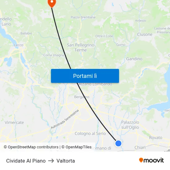 Cividate Al Piano to Valtorta map