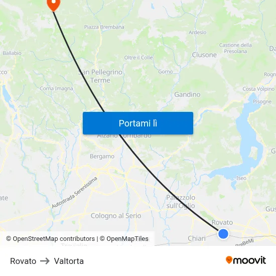 Rovato to Valtorta map