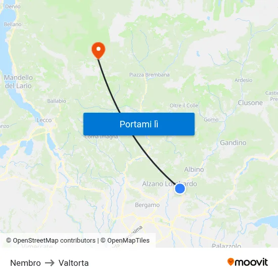 Nembro to Valtorta map