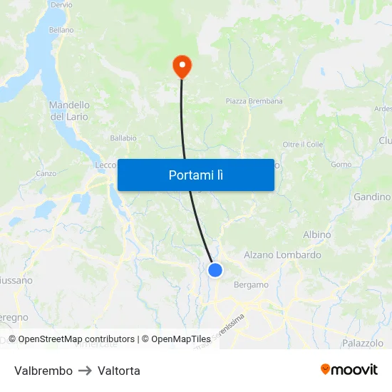 Valbrembo to Valtorta map