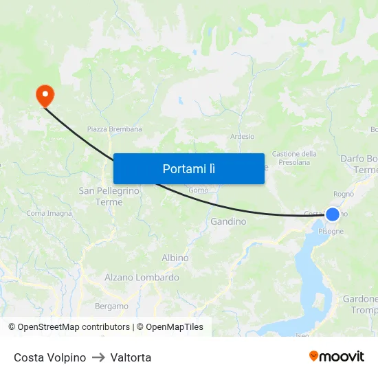 Costa Volpino to Valtorta map