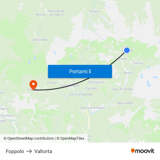 Foppolo to Valtorta map