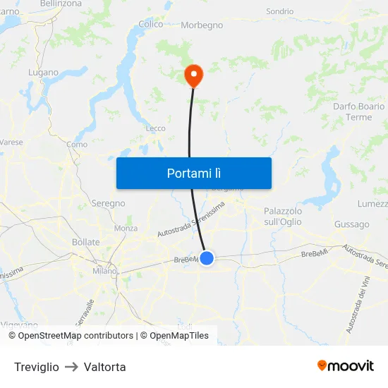 Treviglio to Valtorta map